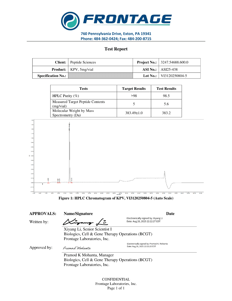 KPV Peptide (Ac-KPV-NH2) 5mg